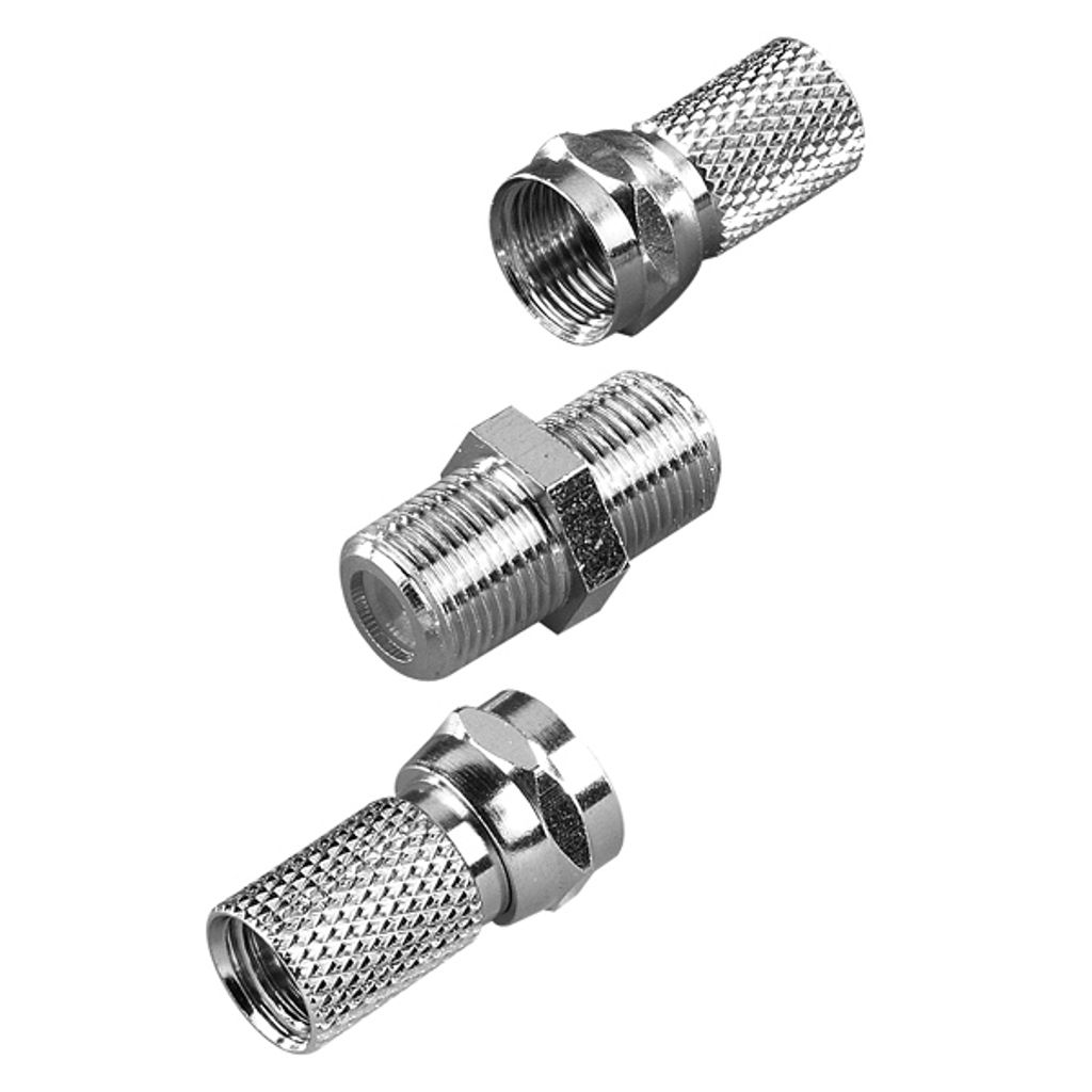 VIVanco Hochwertiges Kabelverbinder Set, Doppelstecker 7mm, 2x F Stecker 7,0 mm, 1x F-Doppelkupplung, für Koaxialkabel