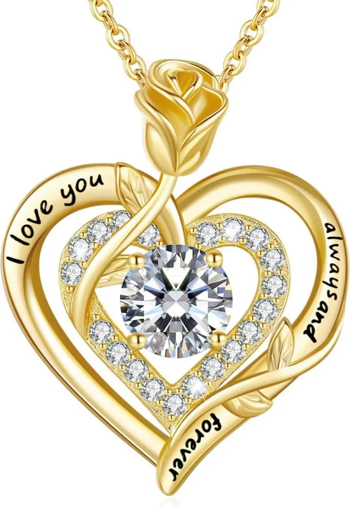 Collier Moissanite Cœur Cadeau Idéal Femme en Argent 925 et Or Rose