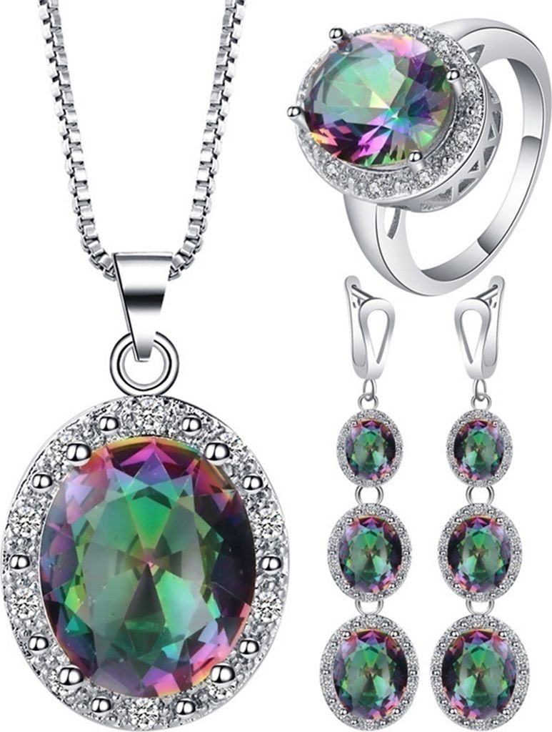 3-teiliges Halskette-Mode-Elegantes Mehrfarbiges Faux-Topas-Anhänger-Schmuckset für Frauen-Mehrfarbig,US 9