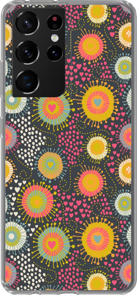 MuchoWow Handyhülle Schutzhülle Hülle für Telefoonhoesje Samsung Galaxy S21 Ultra Mädchen - Herzen - Liebe - Muster - Mädchen - Rosa - Kind...
