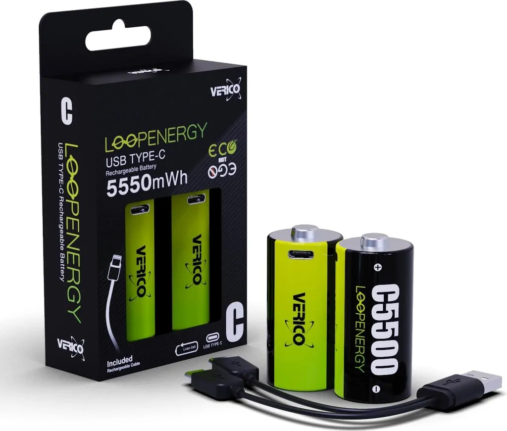 Pack VERICO BTOV-A4N0A2-NN : 2 Piles Baby C avec Chargeur LoopEnergy