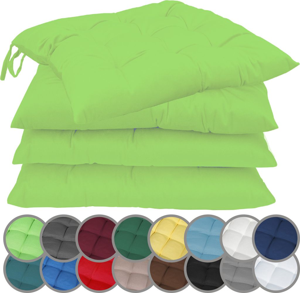 Sitzkissen Stuhlkissen mit Bändern 40x40cm 4er-Set in verschiedenen Farben Apfel grün