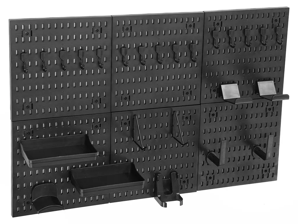 Rangement mural noir pour atelier et bureau, système modulable adaptable - 4