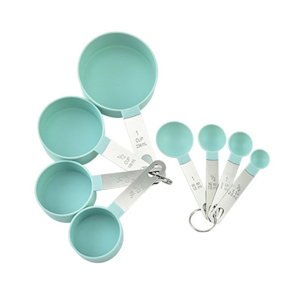 Messbecher und Löffel-Set, 8-teiliger stapelbarer Edelstahlgriff, genauer Esslöffel zum Messen trockener und flüssiger Zutaten, kleiner Teelöff...