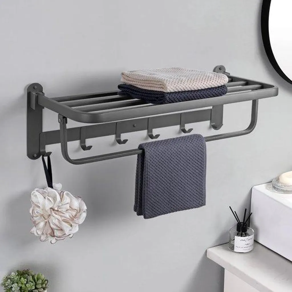 Double barre porte-serviettes murale en acier inoxydable 60 cm gris mat