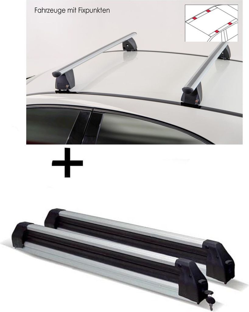 Skiträger Silver Ice ausziehbar + Dachträger VDP Delta kompatibel mit für Mercedes A (W169) (5 Türer) 2004-2012