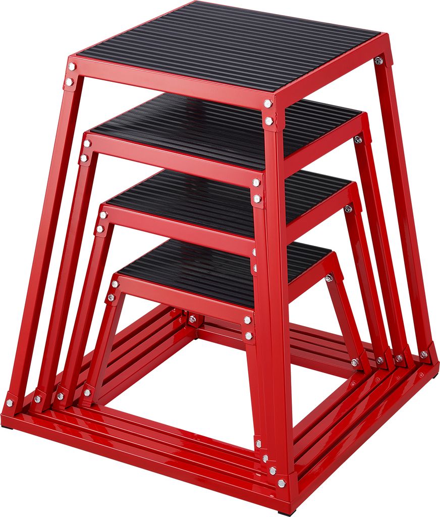 VEVOR 4-teilige Plyometrische Sprungboxen, 305/458/609/762 mm Plyometric Box Rot, Rutschfestes Fitness-Übungs-Step-Up-Box-Set für Heim-Fitness-Tr...