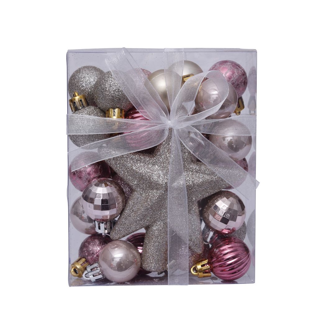 Dekorationsset, 29 Kugeln à 3 cm, 1 Glitzerspitze, Farbmischung