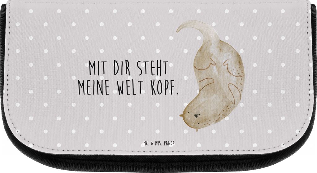Mr. & Mrs. Panda Waschtasche Otter Kopfüber - Grau Pastell - Geschenk, Niedlich, Verknallt, Kosmetikbeutel, Verliebt, Make-up Täschchen, Liebe, S...