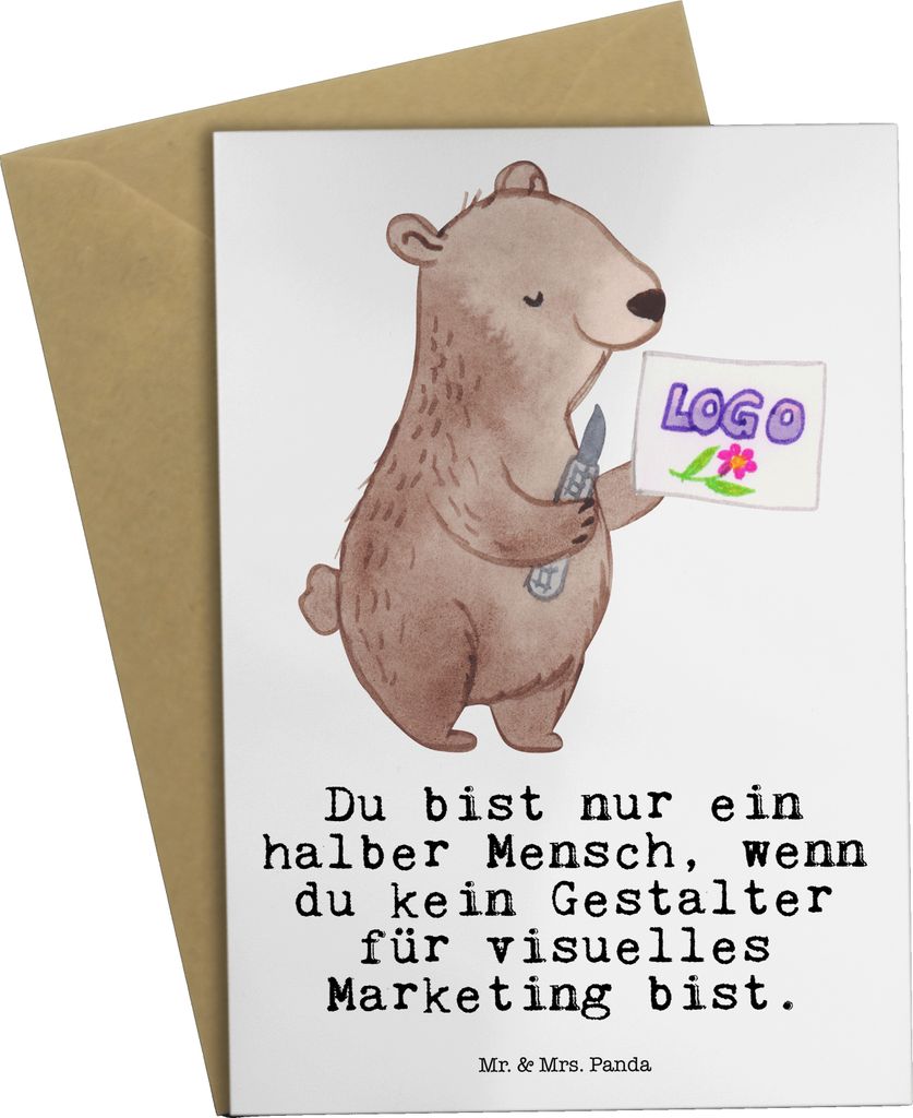 Mr. & Mrs. Panda Grußkarte Gestalter für visuelles Marketing Herz - Weiß - Geschenk, hochzeitskarten, einladungskarten, Klappkarte, dankeskarten...