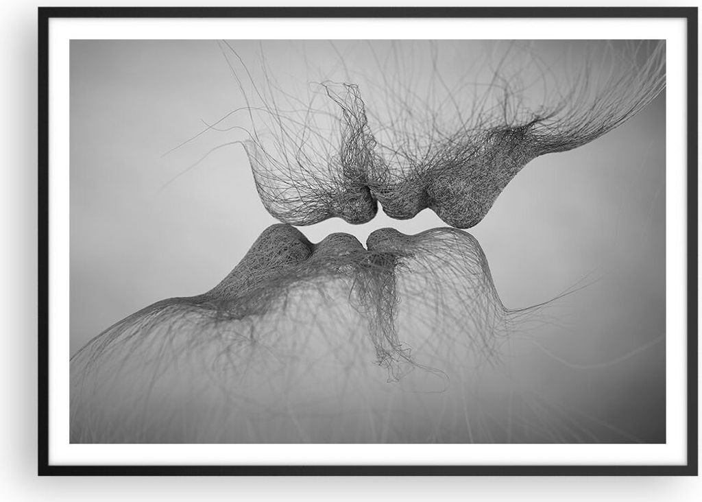 Gerahmtes Poster - Schwarzer Rahmen - Kuss Liebe Paar - 100x70 cm - Wand Bild - Wanddeko - Wandbilder - Kunstposter - Wandposter - Bilderrahmen - B...