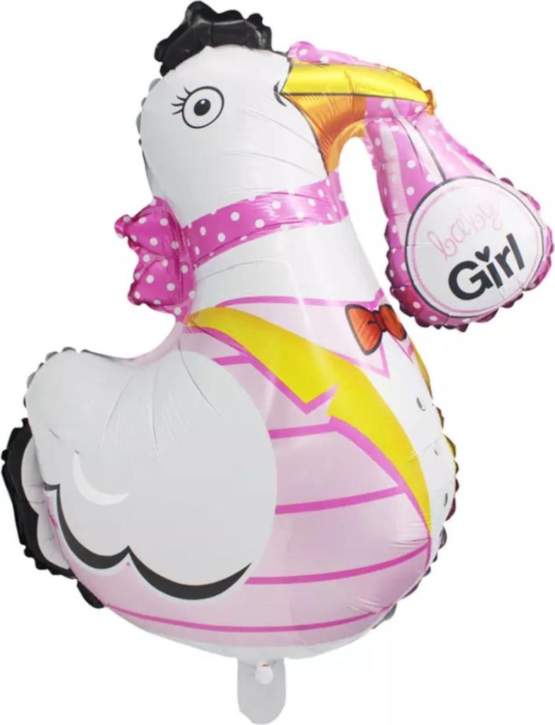 Folienballon Baby Girl, Storch, ca. 84 x 78 cm