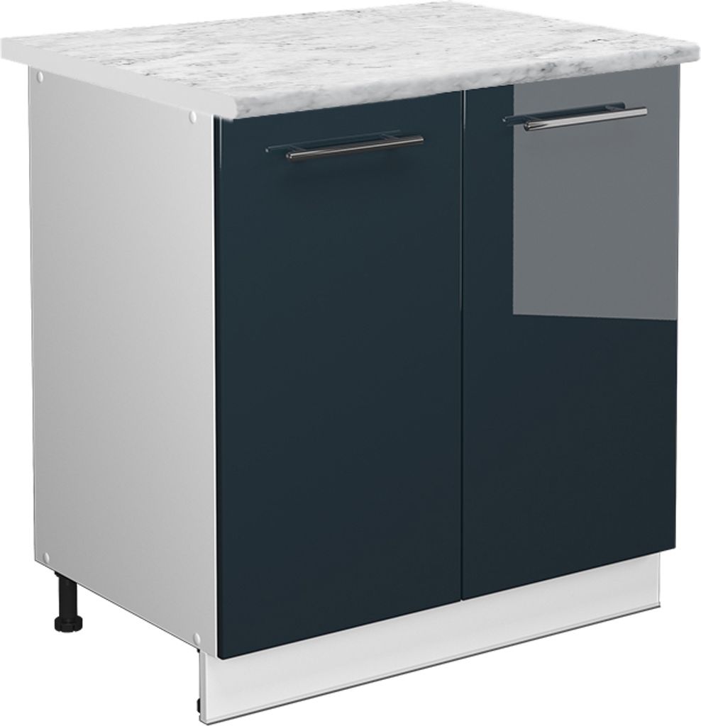 Spülenunterschrank Vicco Fame-Line Dunkelblau Hochglanz 80 cm mit Regal, AP Marmor, Model 49583