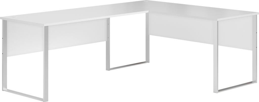 Eckschreibtisch >Amanda< in Weiß, Melamin und Metall - 223x77x73cm (BxHxT)