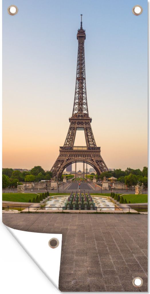 MuchoWow 40x80 cm Outdoor-Poster Gartendeko Sichtschutz Garten Poster für den Garten Paris - Eiffelturm - Sonnenaufgang