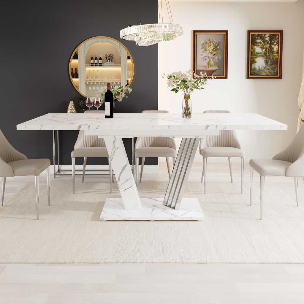 Ausziehtisch mit Marmorplatte 120-160x80x76 cm - Produktbild 