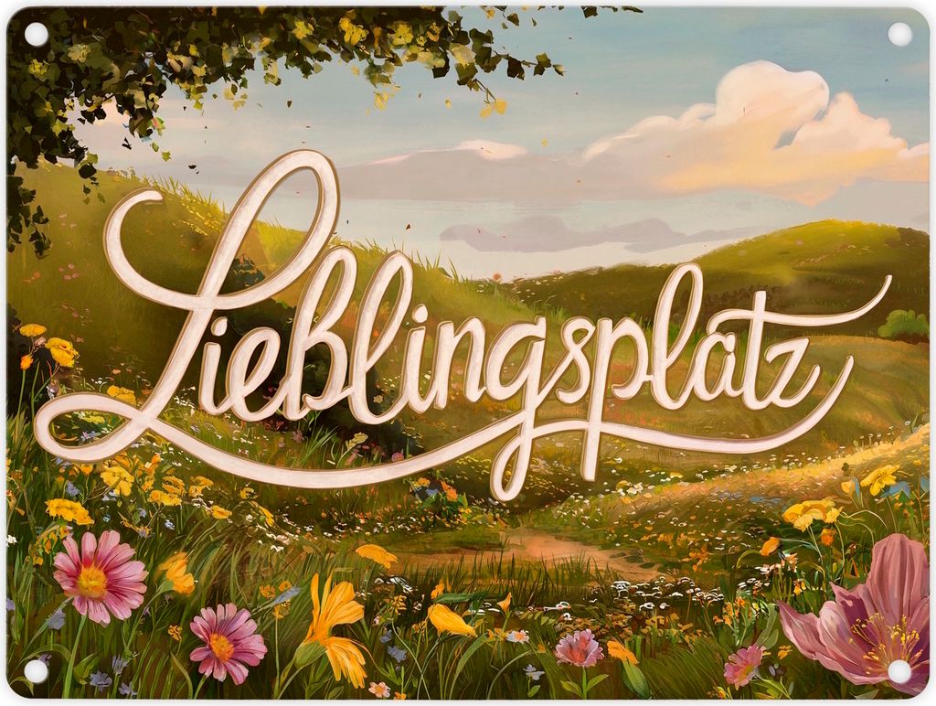 Lieblingsplatz Metallschild in 15x20 cm mit Blumenwiese Produktbild 