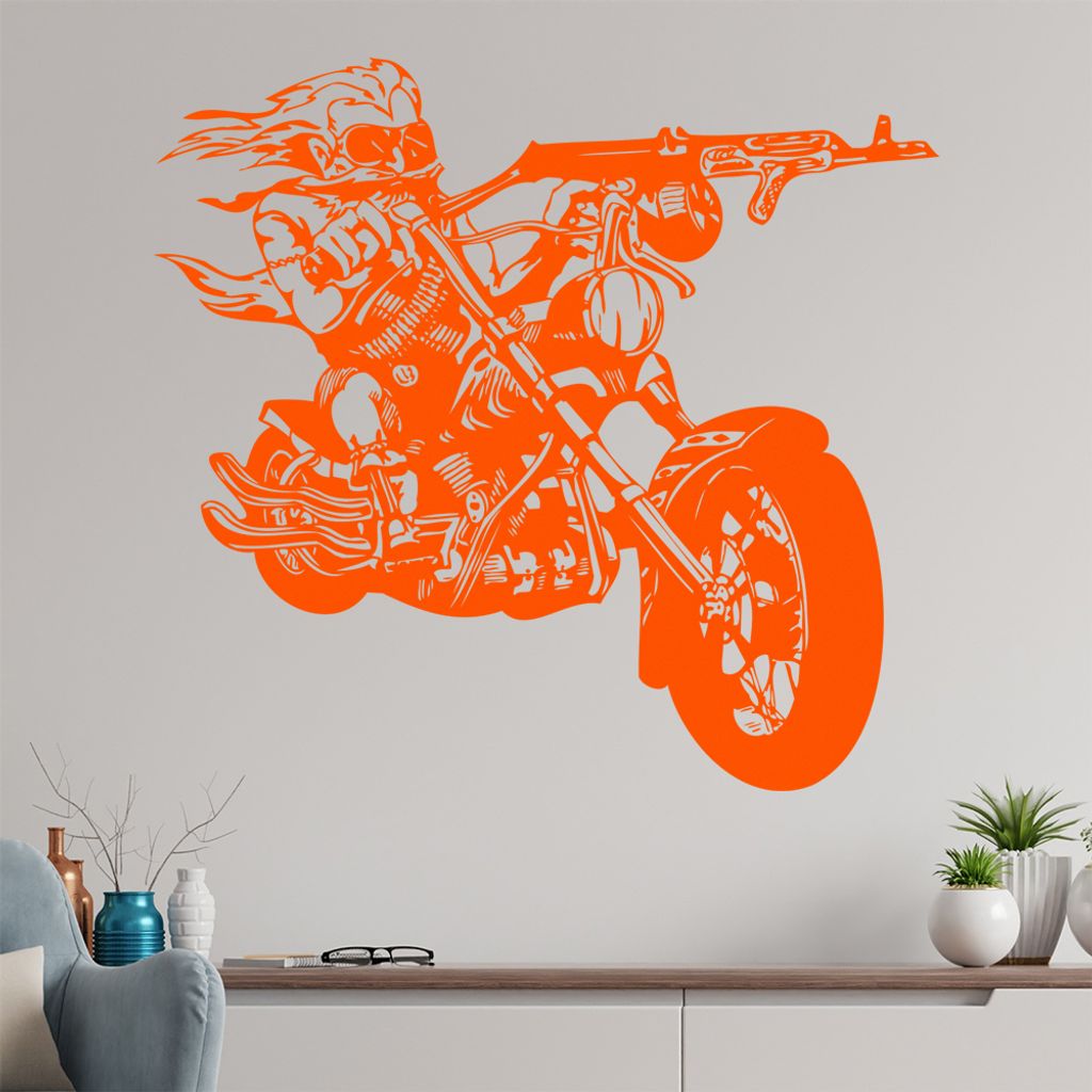 Biker AK 47 Wandtattoo in 6 Größen - Wandaufkleber Wall Sticker - Dekoration, Küche, Wohnzimmer, Schlafzimmer, Badezimmer