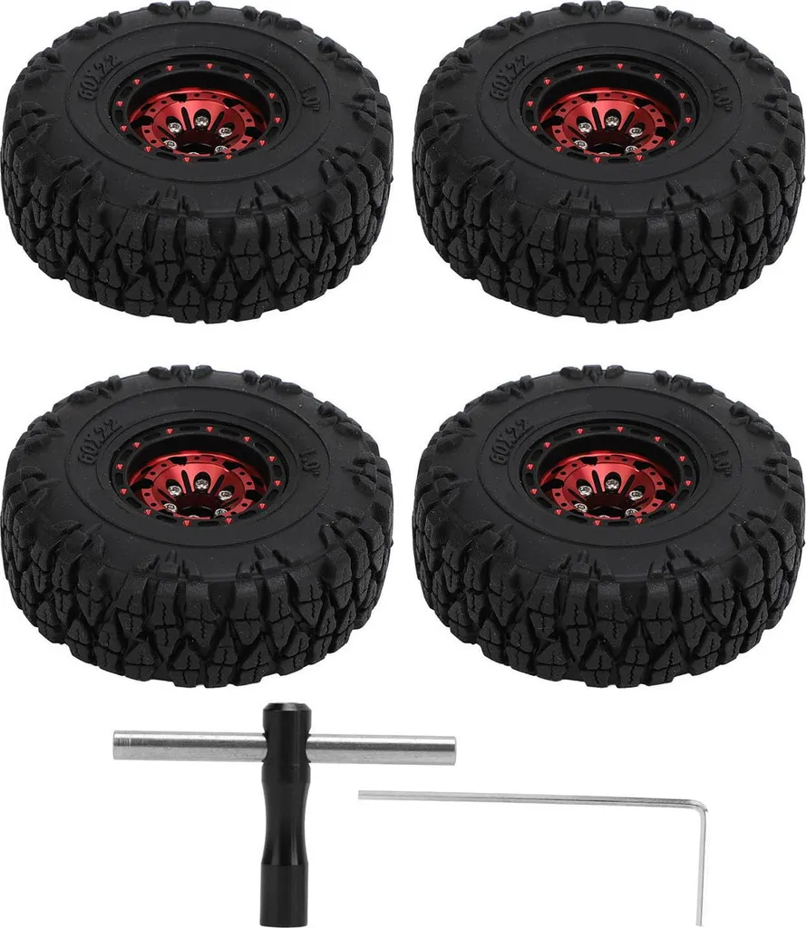4 Roues RC 1.0 Pouce en Alliage Aluminium Rouge pour SCX24 1/18 1/24