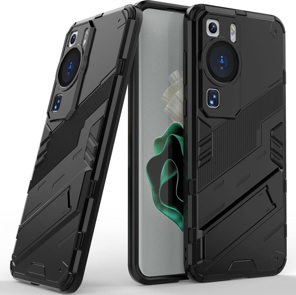 Armor Hülle für Huawei P60 / P60 Pro, Hybrid PC TPU Bumper Stoßfestes Schutzhülle mit Standfunktion Schwarz