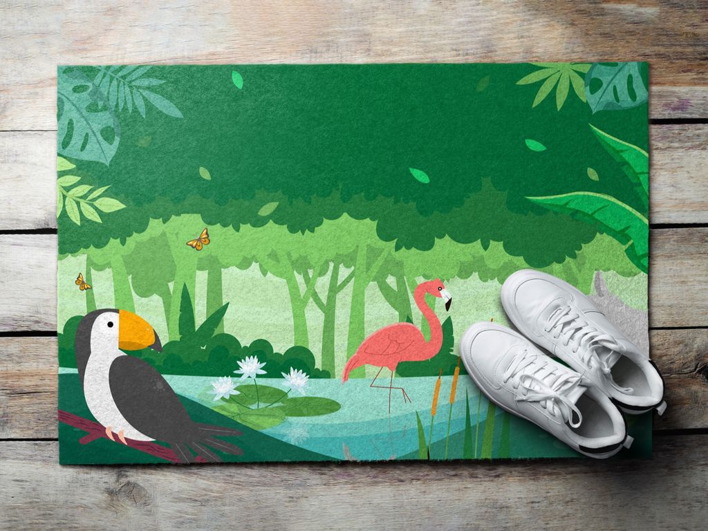 Fußmatte Aussen - Schuhmatte Haustür- Schmutzfangmatte Türvorleger - Outdoor Teppich Schmutzfänger - 90x60 cm - Tropische Tiere