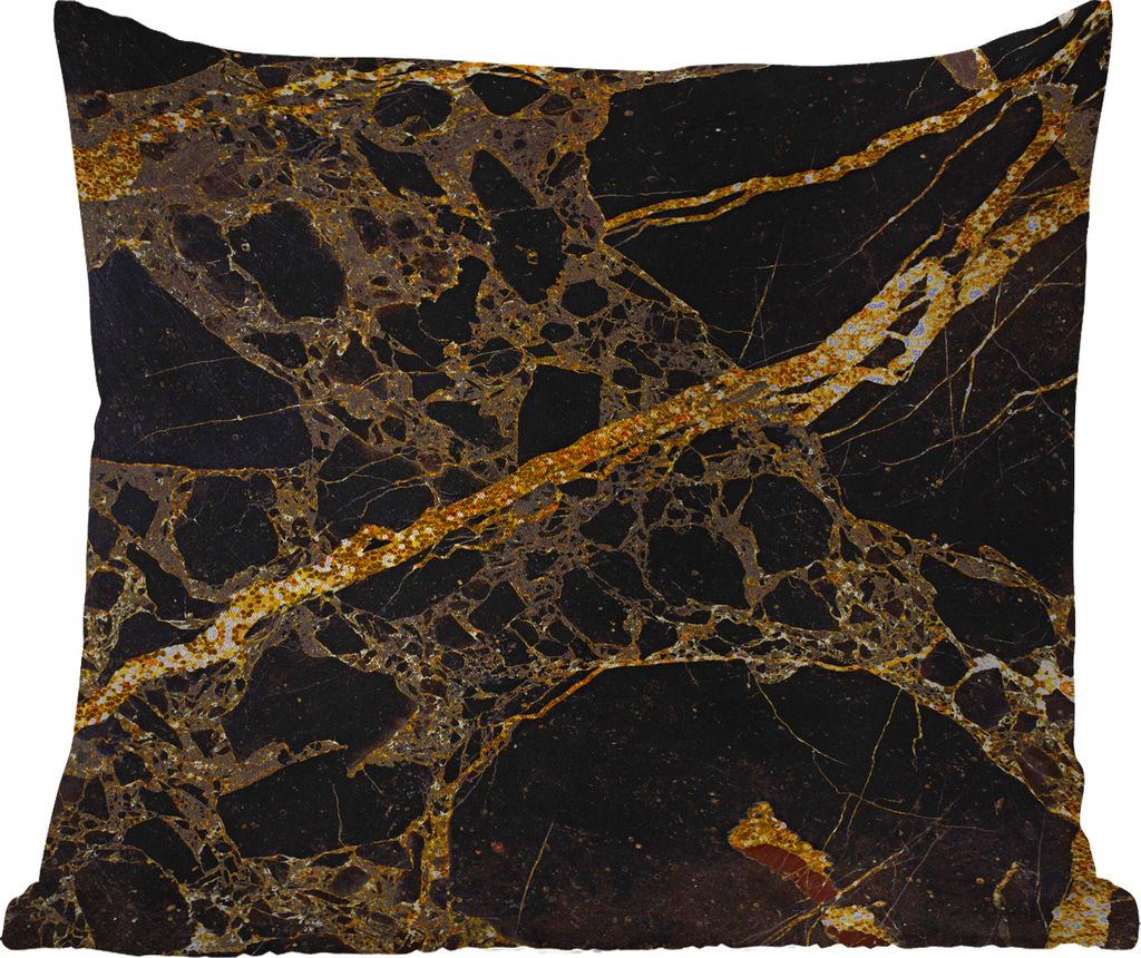 MuchoWow Outdoor Kissen - Marmor - Schwarz - Gold - Trendy - 50x50 cm - Wetterfest - Lounge Kissen - Komfortabel - Kissen mit Bild