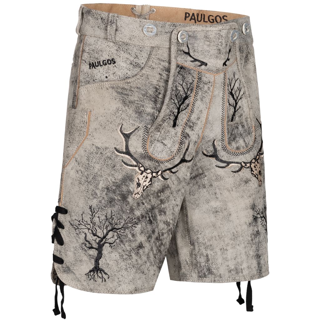 PAULGOS Herren Trachten Lederhose Kurz - HK6 ANTIK - Echtes Produktbild 