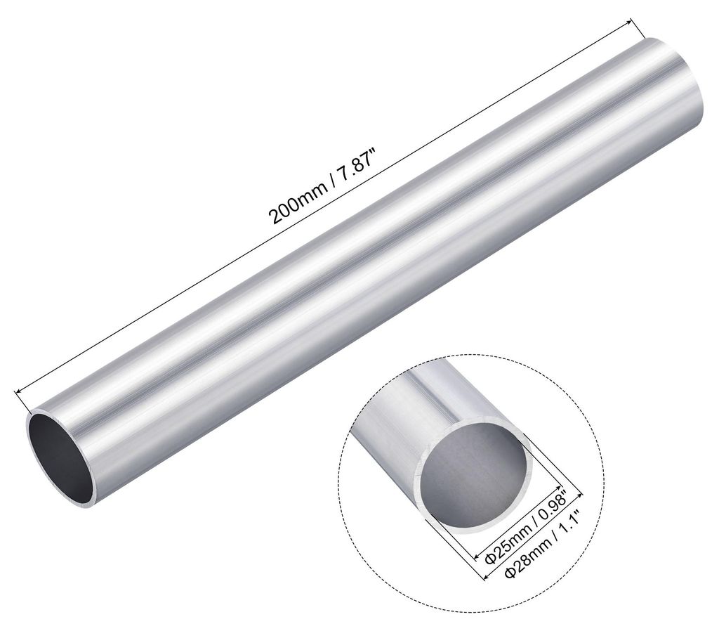 6063 Aluminium Rundrohr 28mm Au?endurchmesser Alurohr 25mm Innendurchmesser Aluminiumrohre 200mm L?nge Aluprofil Rohr Aluminiumstange Rund Hohler A...