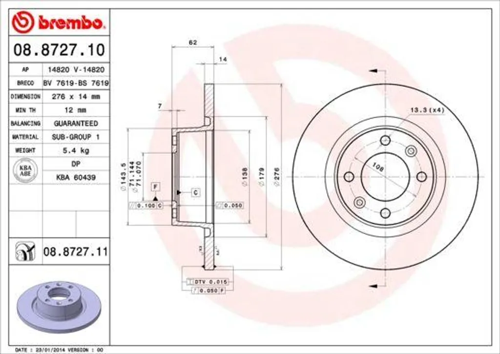 Disque de Frein pour Entretien Citroën C5 - Fiabilité Brembo 08872711