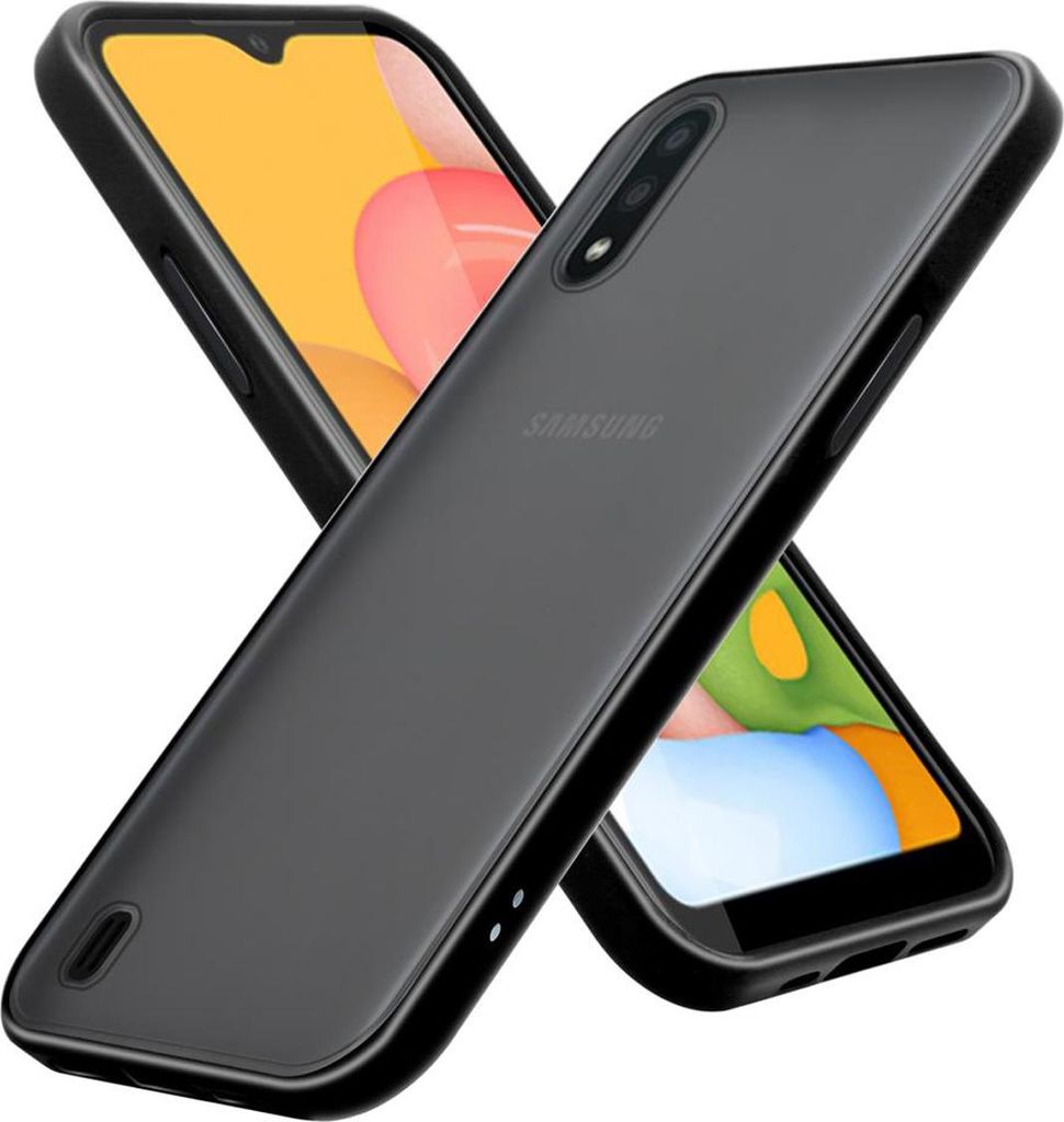 Cadorabo Hülle für Samsung Galaxy A01 Schutz Hülle in Schwarz Handyhülle Hybrid Schutzhülle Etui TPU Silikon