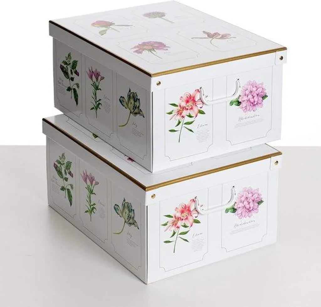 Boîte de rangement anti-poussière 50x39x24 cm carton imprimé botanique