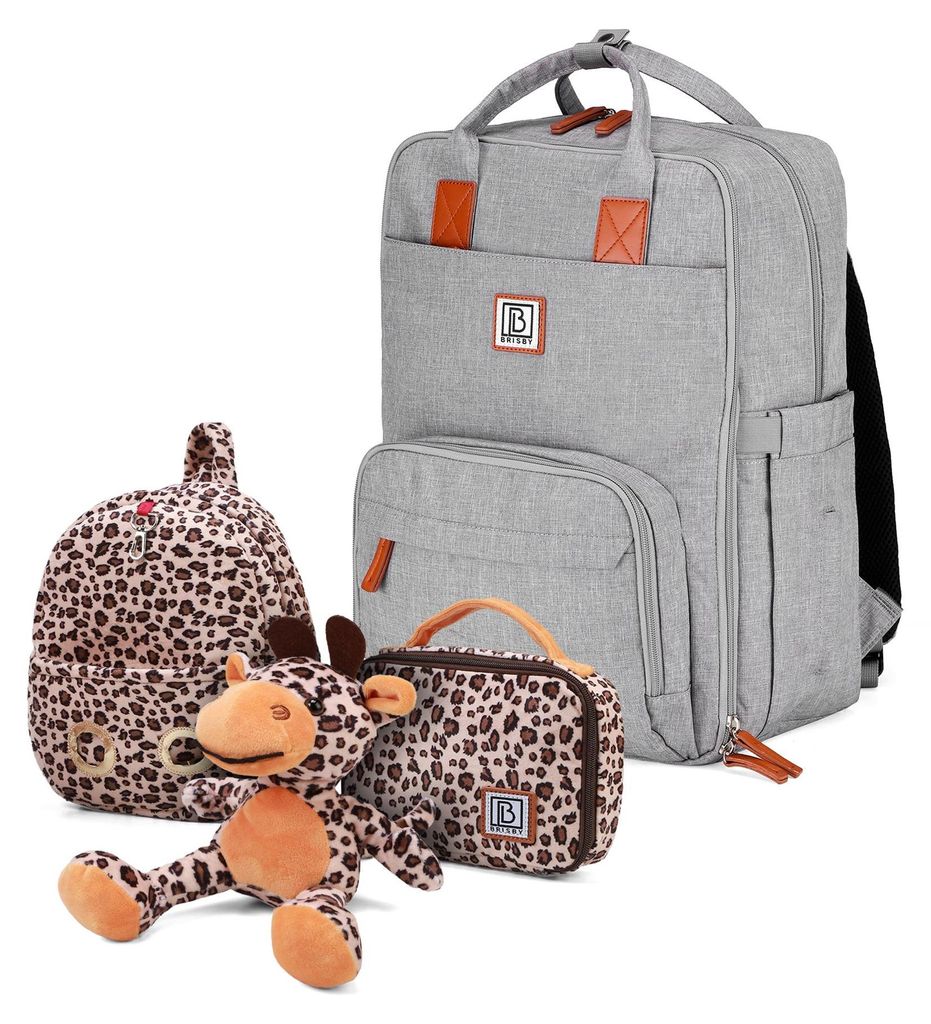 Brisby Wickeltasche Original – Hellgrau – Kinderrucksack – 1,5 l Kinder-Lunchtasche Giraffe