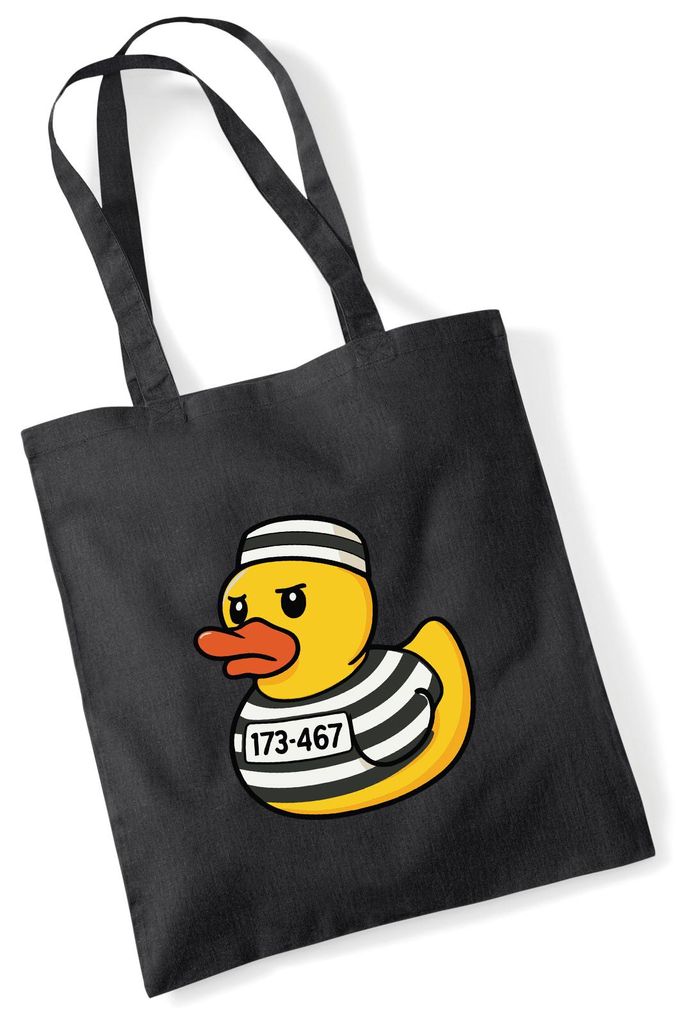 Huuraa Jutebeutel Quietscheente Gefängnis Gummiente Knast 10 Liter Black Baumwolle Tasche Geschenkidee