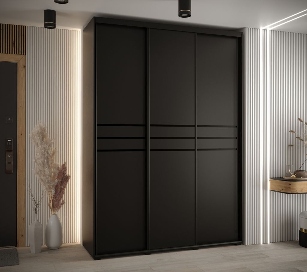 Kleiderschrank ASIRI 10 - 180/45 cm, schwarz / schwarz