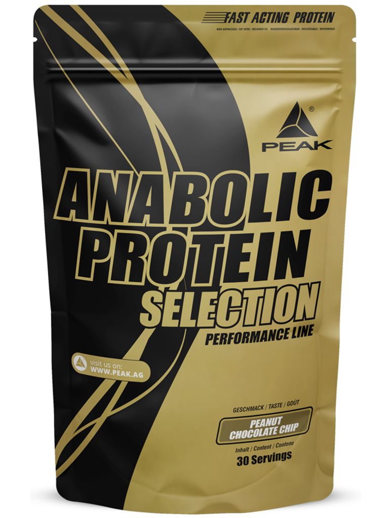 Anabolic Protein Selection - 900g : Peanut Chocolate Chip I Mehrkomponenten Protein I Zugesetztes L-Leucin I Muskelaufbau