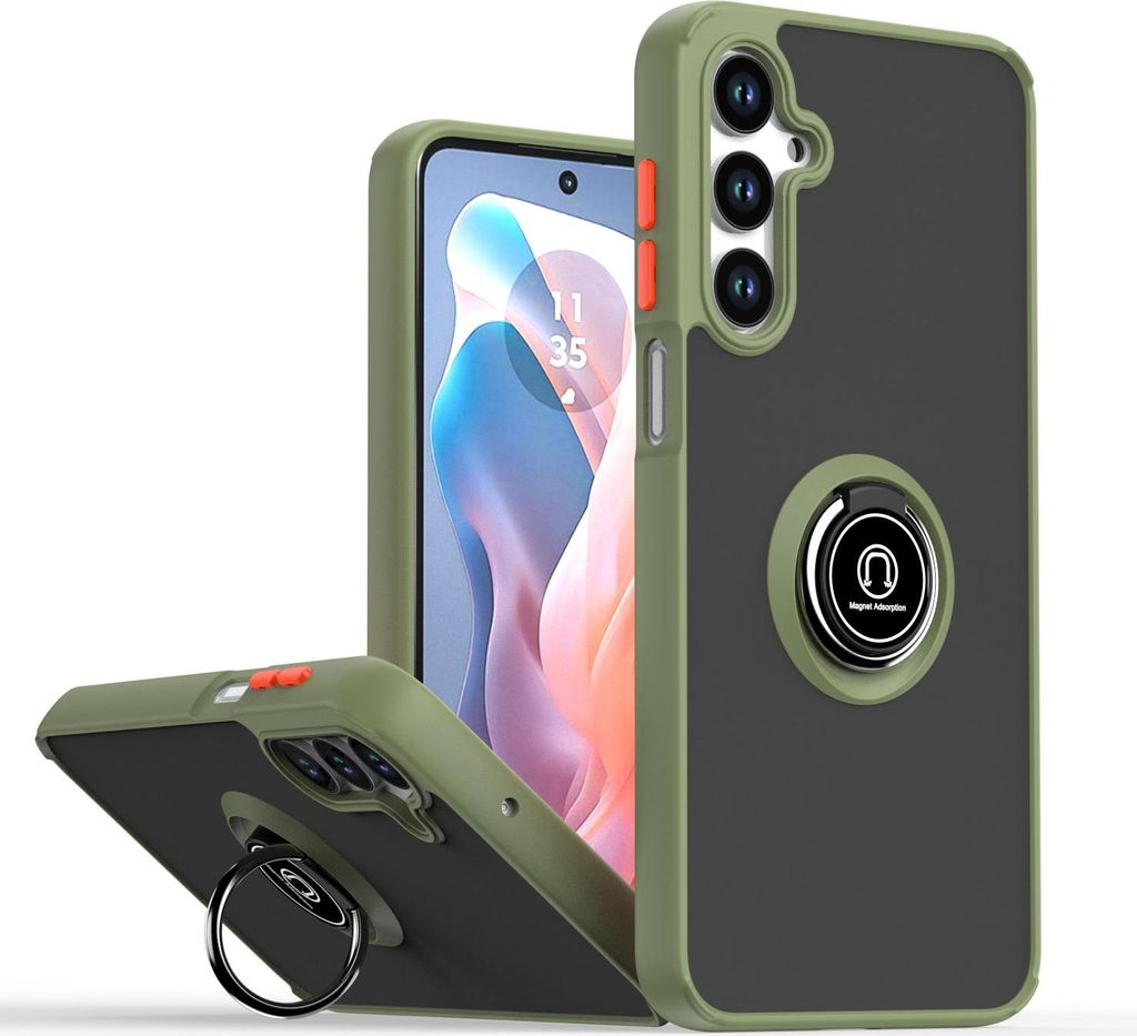 Hülle für Samsung Galaxy A16 5G/4G Matte Transluzent TPU Stoßfest Schutzhülle mit Ring Halter Ständer Grün