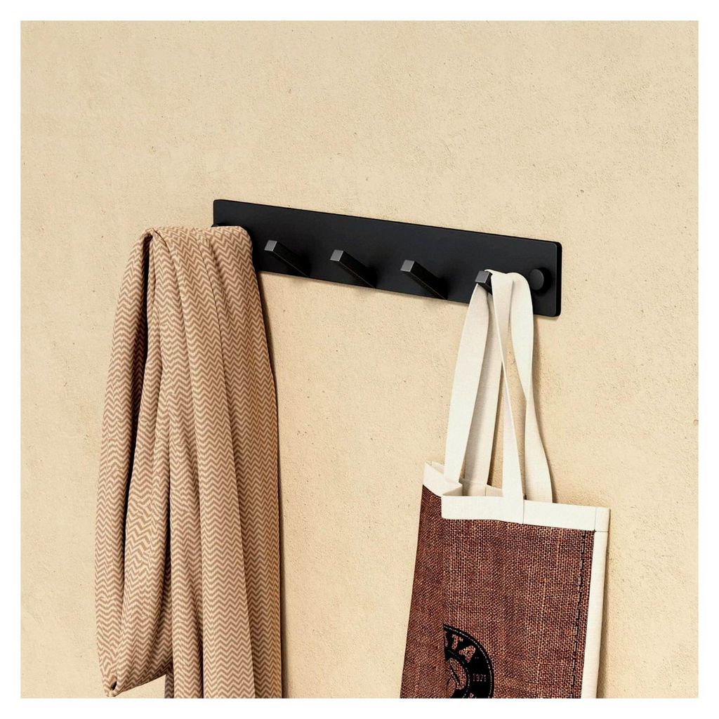 Garderobenhaken aus Edelstahl, Wand-Kleiderhaken mit 5 Haken, Garderobe & Hakenleiste für Jacken, Flur, Schlafzimmer, Bad und Küche in Matt Schwarz
