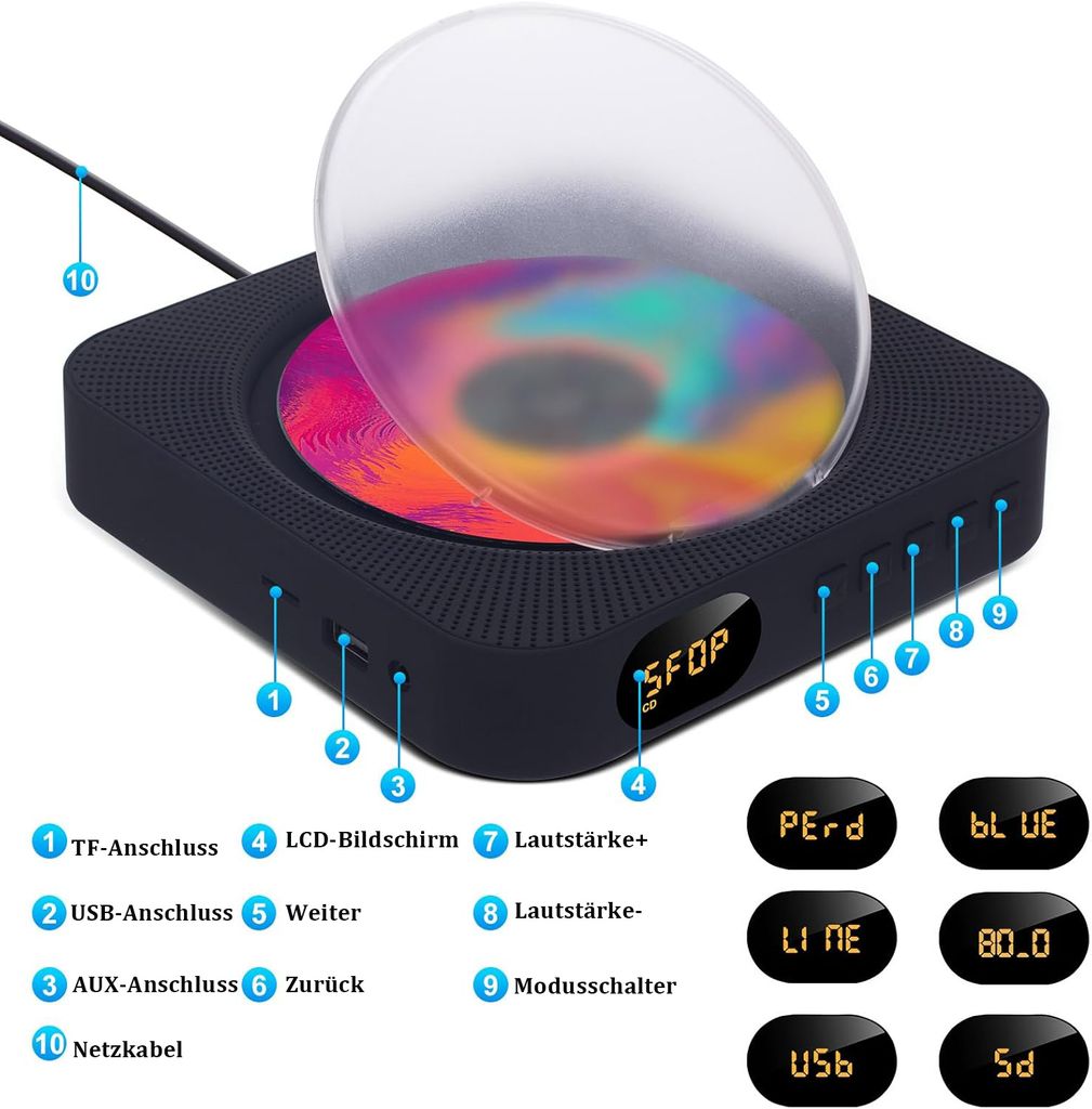 ZELURXX Bluetooth CD-Player, Kompakt, Leicht, Produktbild 2