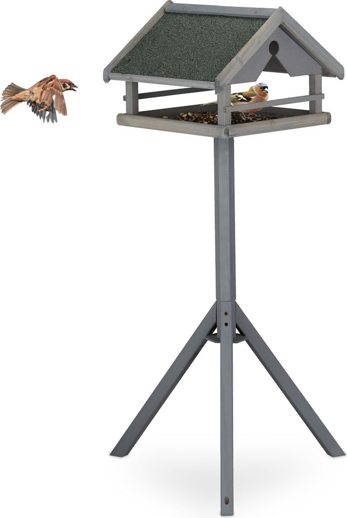 Relaxdays Vogelfutterhaus mit Ständer, wetterfestes Dach, Produktbild 