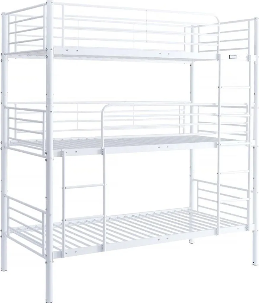 Gagnez de la place avec le lit triple superposé Havin métal blanc 90x190