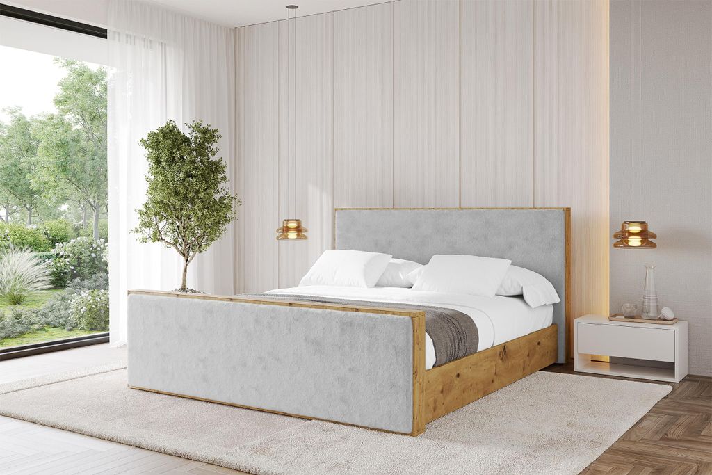 ALTDECOR Polsterbett mit Bettkasten -ENZO9-Z 180x200 Hellgrau, Lattenrost, Boxbett mit Kopfteil, Doppelbett mit Stauraum mit Matratze H3/H4