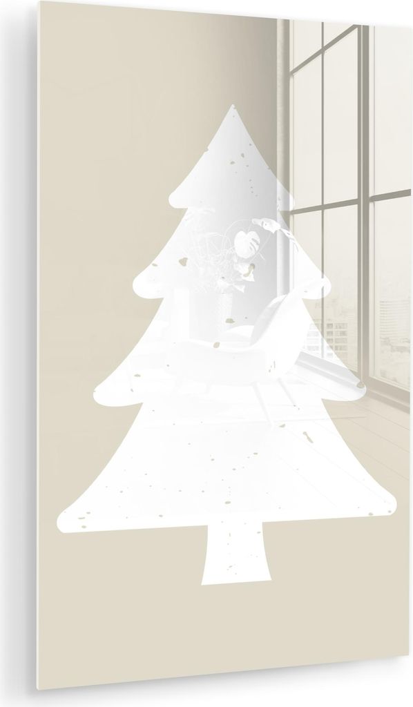 MuchoWow Glasbilder - Bilder auf Wandbild - Foto auf Glas Japandi - Weihnachtsbaum - Beige - Weihnachtsdekoration 40x60 cm Wanddekoration aus Glas ...