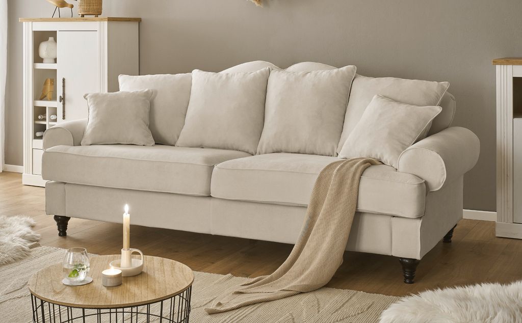 Sofa "Adelina" in beige Landhaus Couch 3,5-Sitzer 230 cm