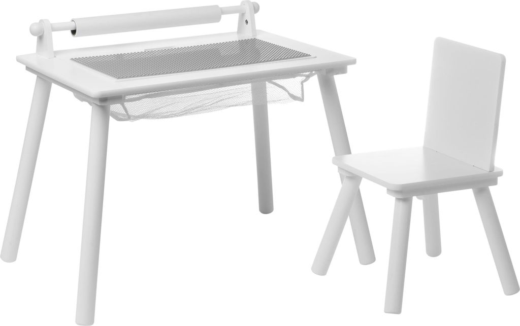 BELIANI Kindertisch-Set Weiß MDF-Konstruktion mit Papierrolle Bauplatte Netz Niedliches Design Montessori Kindertisch und 1 Stuhl fürs Kinderzimmer