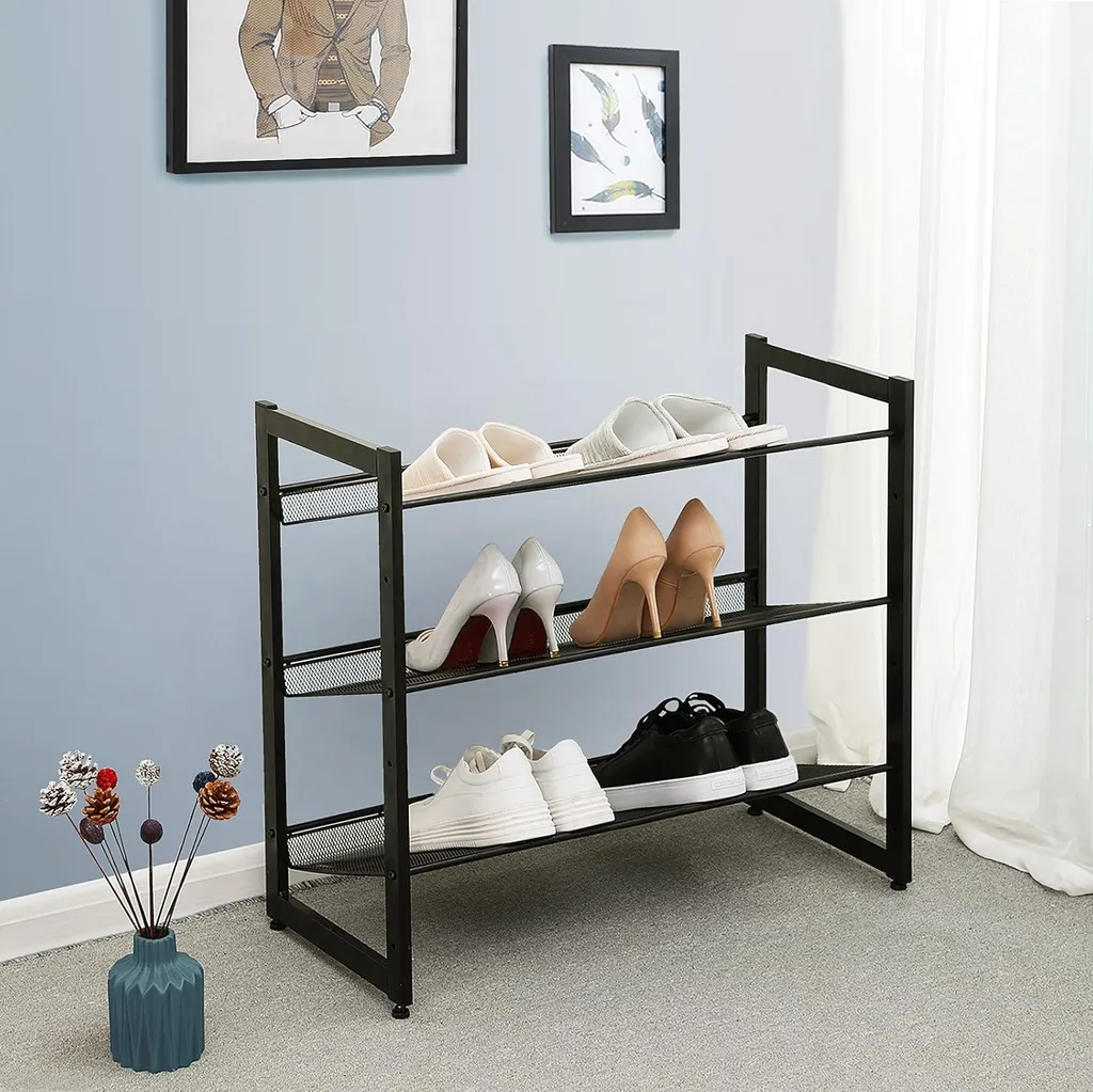 Meuble chaussures gain de place 3 niveaux inclinables en métal