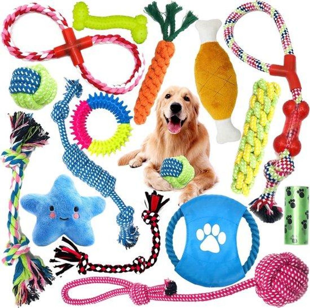 15-teiliges Set robustes Kauspielzeug für kleine und mittelgroße Hunde