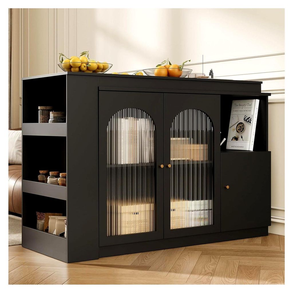Barschrank mit 360° Drehfunktion, Glasfront, Metallgriff, praktischer Speise- und Aufbewahrungstisch, geeignet für Küche, Esszimmer, Wohnzimmer,...