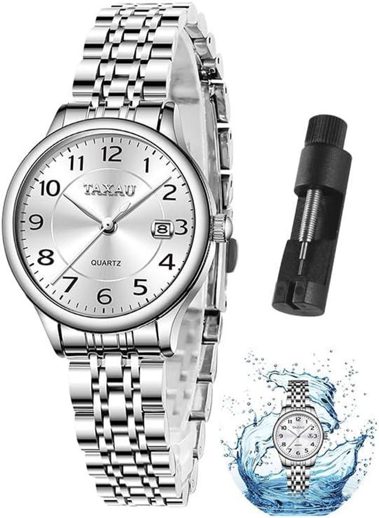 Watch für Frauen Arabische Ziffern Kleines Zifferblatt Easy Read Damenuhren Einfacher Stil Datum Edelstahl wasserdichte Uhren Perfektes Geschenk