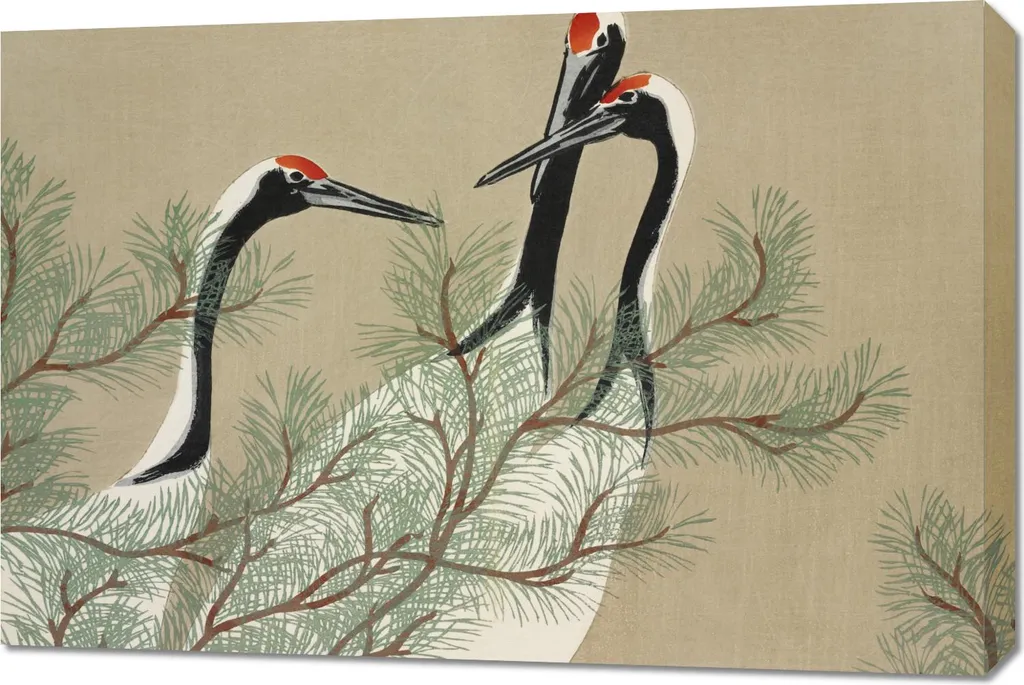 Quadro Vintage Sekka Cranes 90x60 - Decorazione Japandi per Salotto