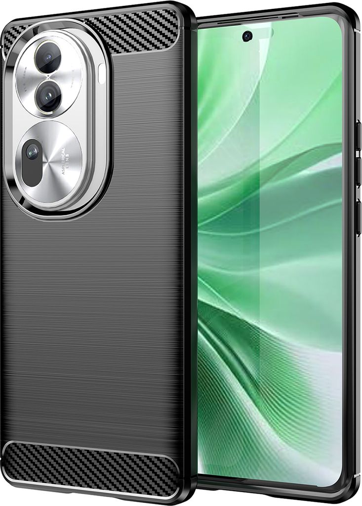 Hülle für Oppo Reno11 Pro Carbon-Faser Weich TPU Silikon Stoßfest Handyhülle Schwarz
